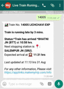 Check Live Train Running Status on Whatsapp Hindi 