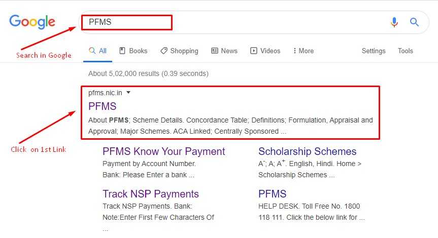 Search Result for PFMS in Google