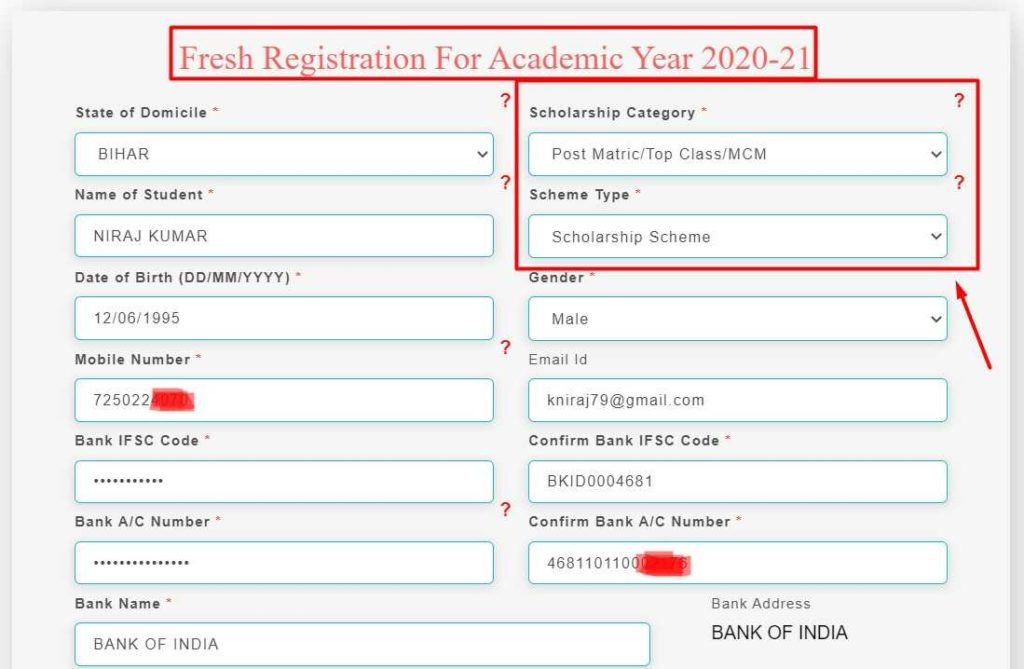 Fresh Registration Form for National Scholarship Portal Registration