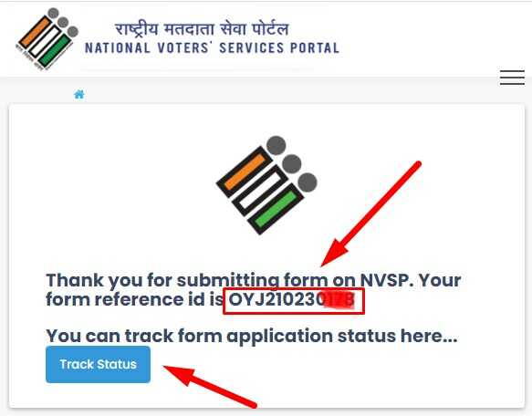 Final Submit Receipt for Voter ID Card Correction