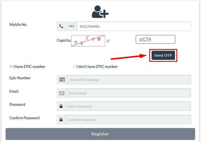 NVSP Portal Registration Process Send OTP on Mobile