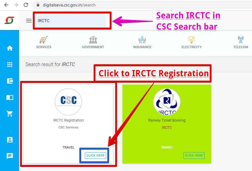 CSC के Search बार में सर्च करना है IRCTC