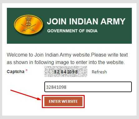 Solve Captcha for Entring Indian Army Official website