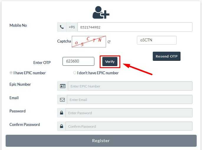 NVSP Portal Registration Process OTP Verify