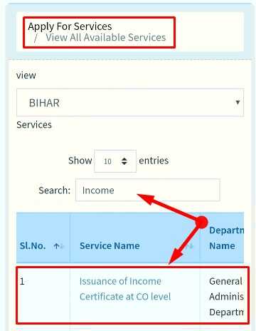Apply Online for Income Certificate Bihar CO Level
