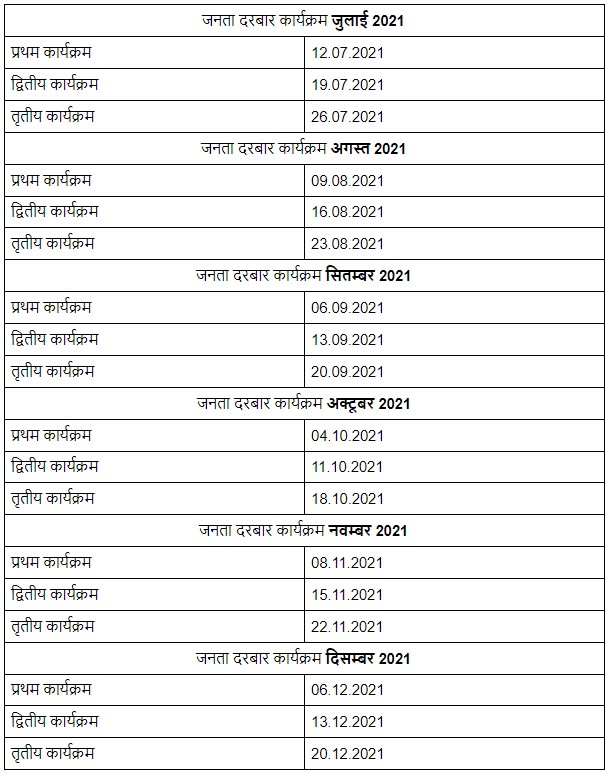 Bihar Janta Darbar Schedule 2021  जनता दरबार टाइम टेबल