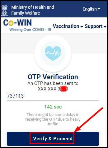Verify OTP for Covid 19 Vaccenic Certificate Download from CoWin Portal