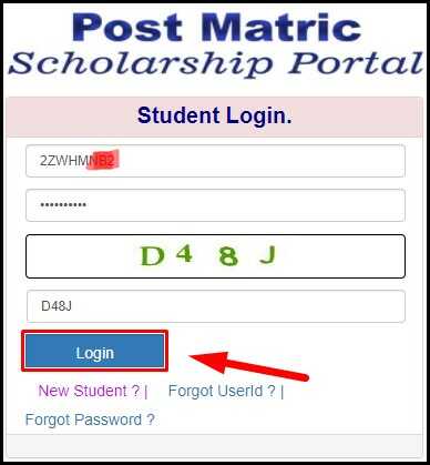 Enter User Name Password & Captcha for Bihar Post Matric Scholarship Status Check Online