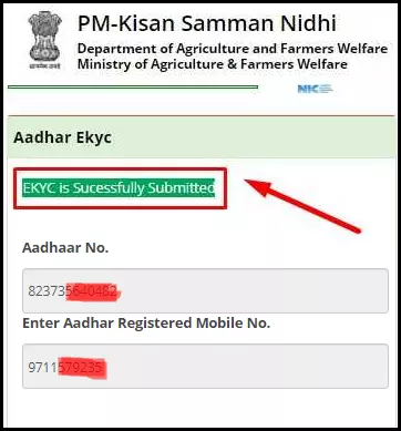 PM Kisan eKYC Submitted Successfully