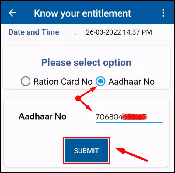 Enter Your 12 Digit Aadhar Number to know Ration Card Number