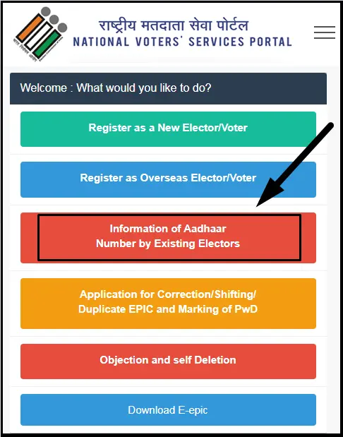 Information of Aadhar Number by Existing Electors Update on NVSP.IN