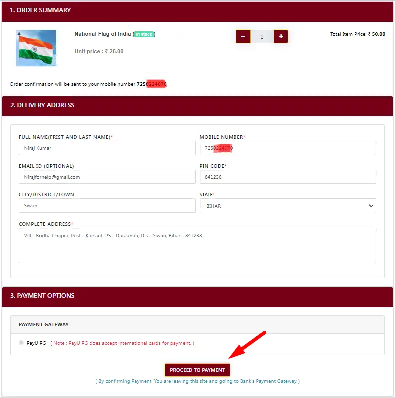 Palace Order for 2 Indian Flag Buy Online from e Post Office